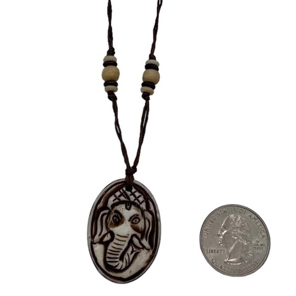 White Ganesh Bone Pendant Necklace - Picture 1 of 11